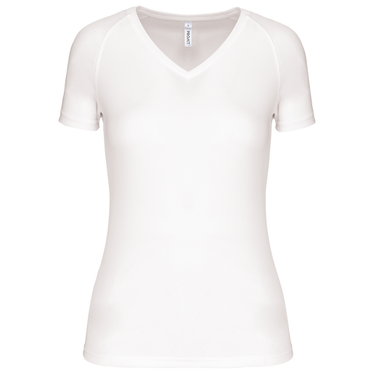 LADIES’ V-NECK SHORT SLEEVE SPORTS T-SHIRT - White - Main