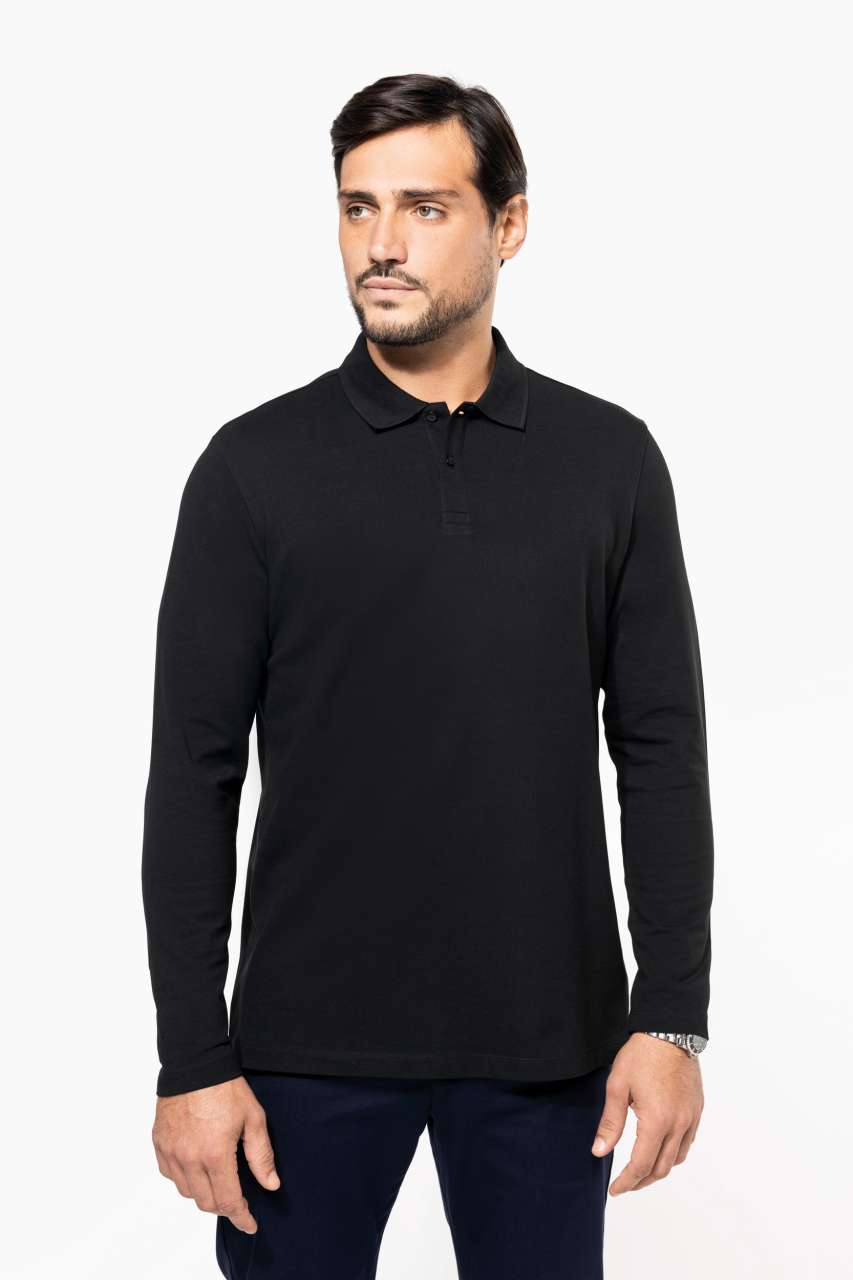 MEN'S LONG-SLEEVED SUPIMA® POLO SHIRT - Black - modelimageurl