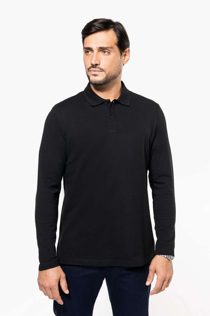 MEN'S LONG-SLEEVED SUPIMA® POLO SHIRT - Black - modelimageurl