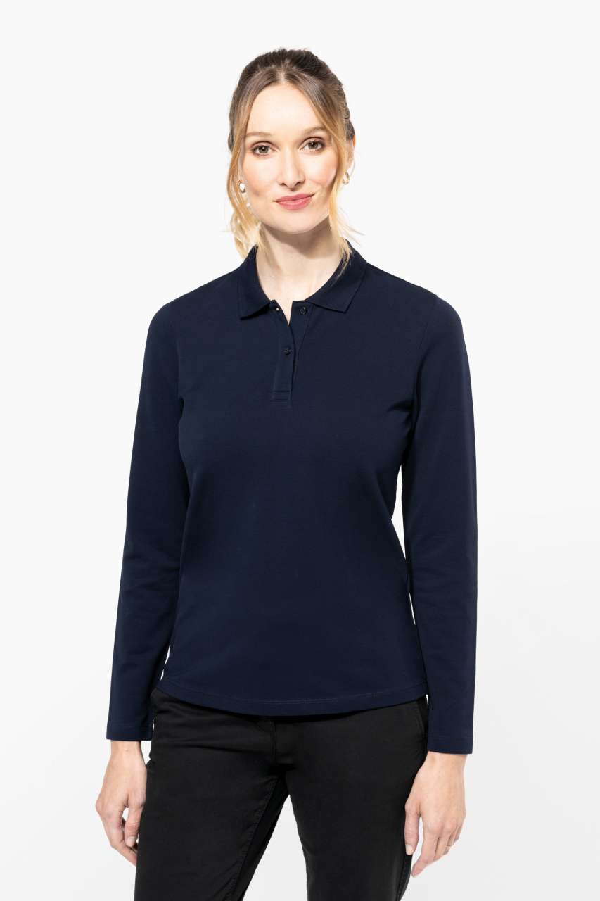 LADIES' LONG-SLEEVED SUPIMA® POLO SHIRT - Black - modelimageurl