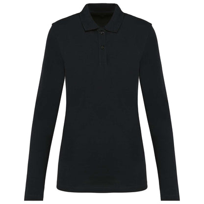 LADIES' LONG-SLEEVED SUPIMA® POLO SHIRT - Black - colorimageurl