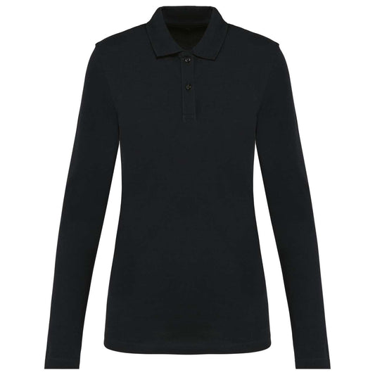 LADIES' LONG-SLEEVED SUPIMA® POLO SHIRT - Black - colorimageurl