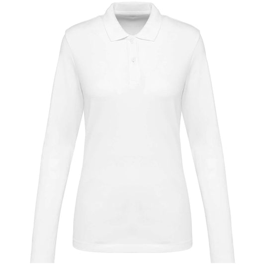 LADIES' LONG-SLEEVED SUPIMA® POLO SHIRT - White - colorimageurl