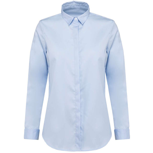 LADIES' LONG-SLEEVED TWILL SHIRT - Essential Light Blue - colorimageurl