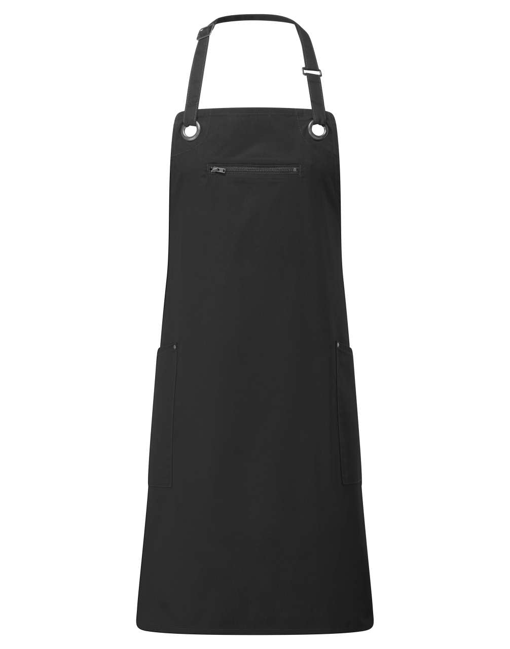 ‘BARLEY’ CONTRAST STITCH SUSTAINABLE BIB APRON - Black/Charcoal - colorimageurl