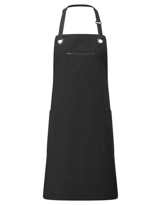 ‘BARLEY’ CONTRAST STITCH SUSTAINABLE BIB APRON - Black/Charcoal - colorimageurl
