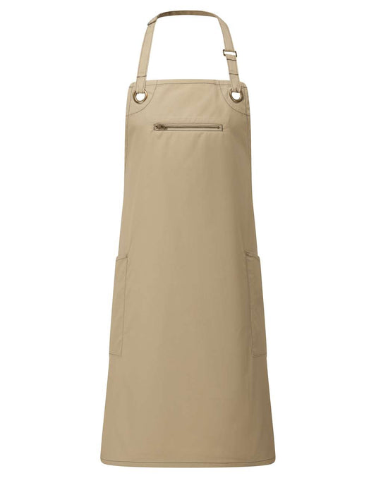 ‘BARLEY’ CONTRAST STITCH SUSTAINABLE BIB APRON - Khaki/Brown - colorimageurl