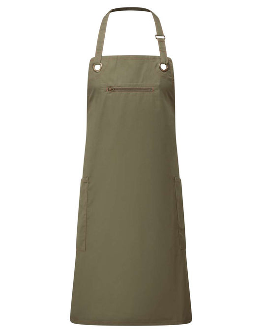 ‘BARLEY’ CONTRAST STITCH SUSTAINABLE BIB APRON - Olive/Chestnut - colorimageurl