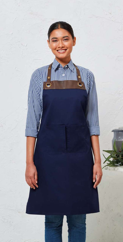 'ESPRESSO' BIB APRON - Navy/Brown - modelimageurl
