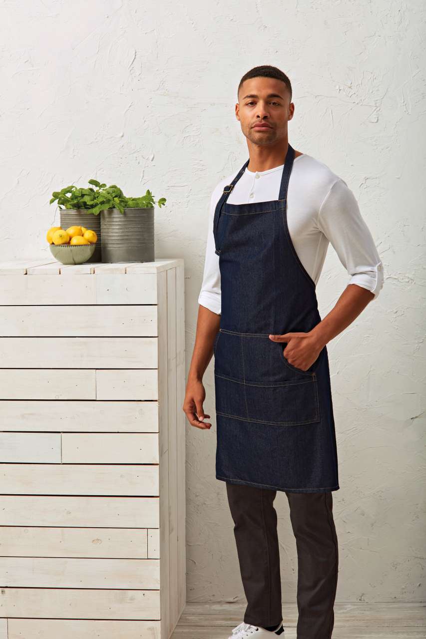 JEANS STITCH DENIM BIB APRON - Black Denim - Additional