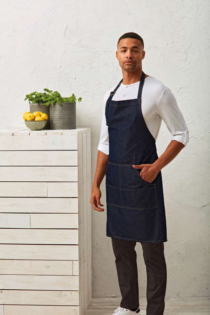 JEANS STITCH DENIM BIB APRON - Black Denim - Additional