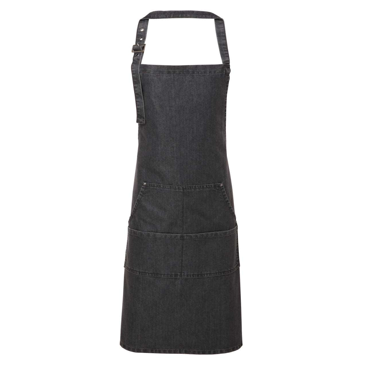JEANS STITCH DENIM BIB APRON - Black Denim - Main