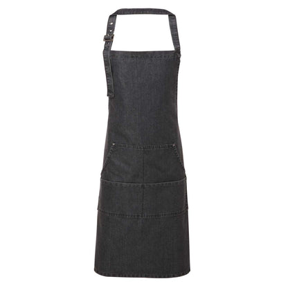 JEANS STITCH DENIM BIB APRON - Black Denim - Main