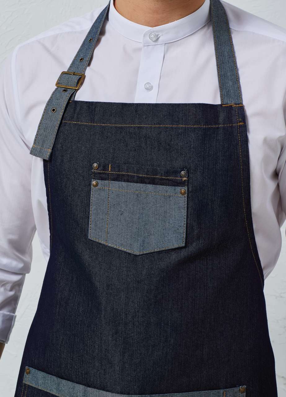 'DOMAIN' CONTRAST DENIM BIB APRON - Black Denim - Additional
