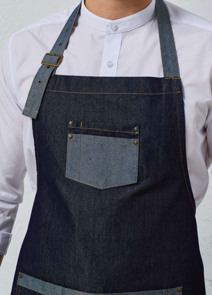 'DOMAIN' CONTRAST DENIM BIB APRON - Black Denim - Additional