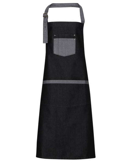 'DOMAIN' CONTRAST DENIM BIB APRON - Black Denim - Main