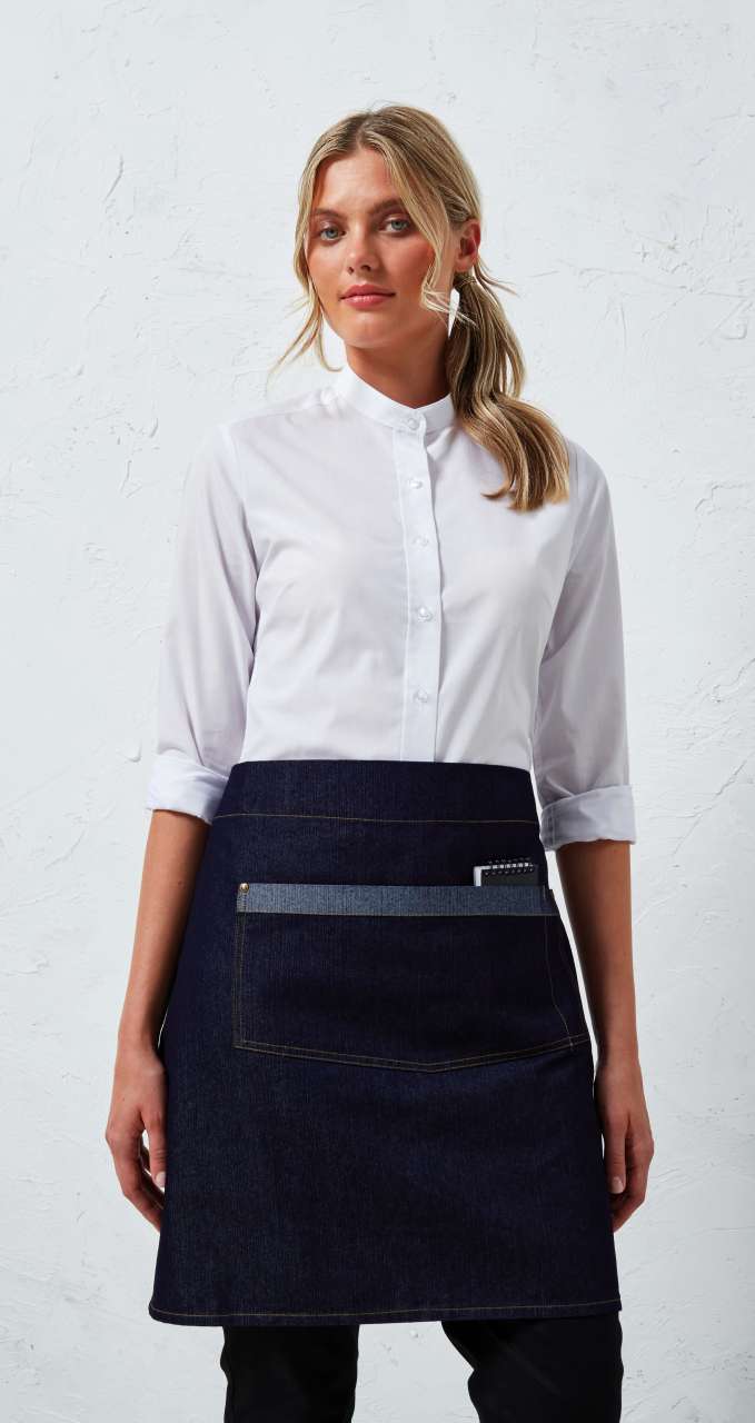 'DOMAIN' CONTRAST DENIM WAIST APRON - Black Denim - Model