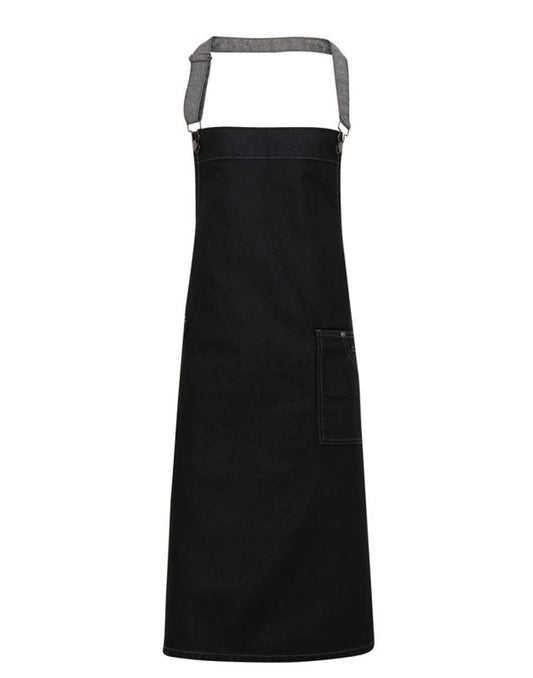 'DISTRICT' WAXED LOOK DENIM BIB APRON - Black Denim - Main