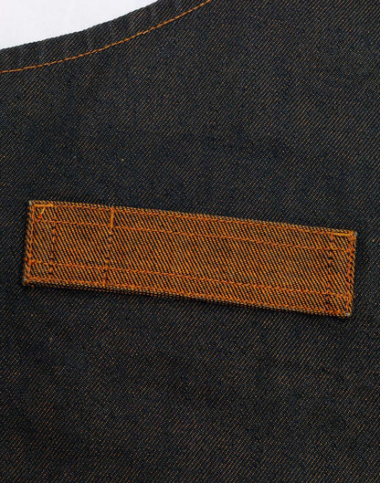 'DIVISION' WAXED LOOK DENIM BIB APRON WITH FAUX LEATHER - Indigo/Brown Denim - Additional