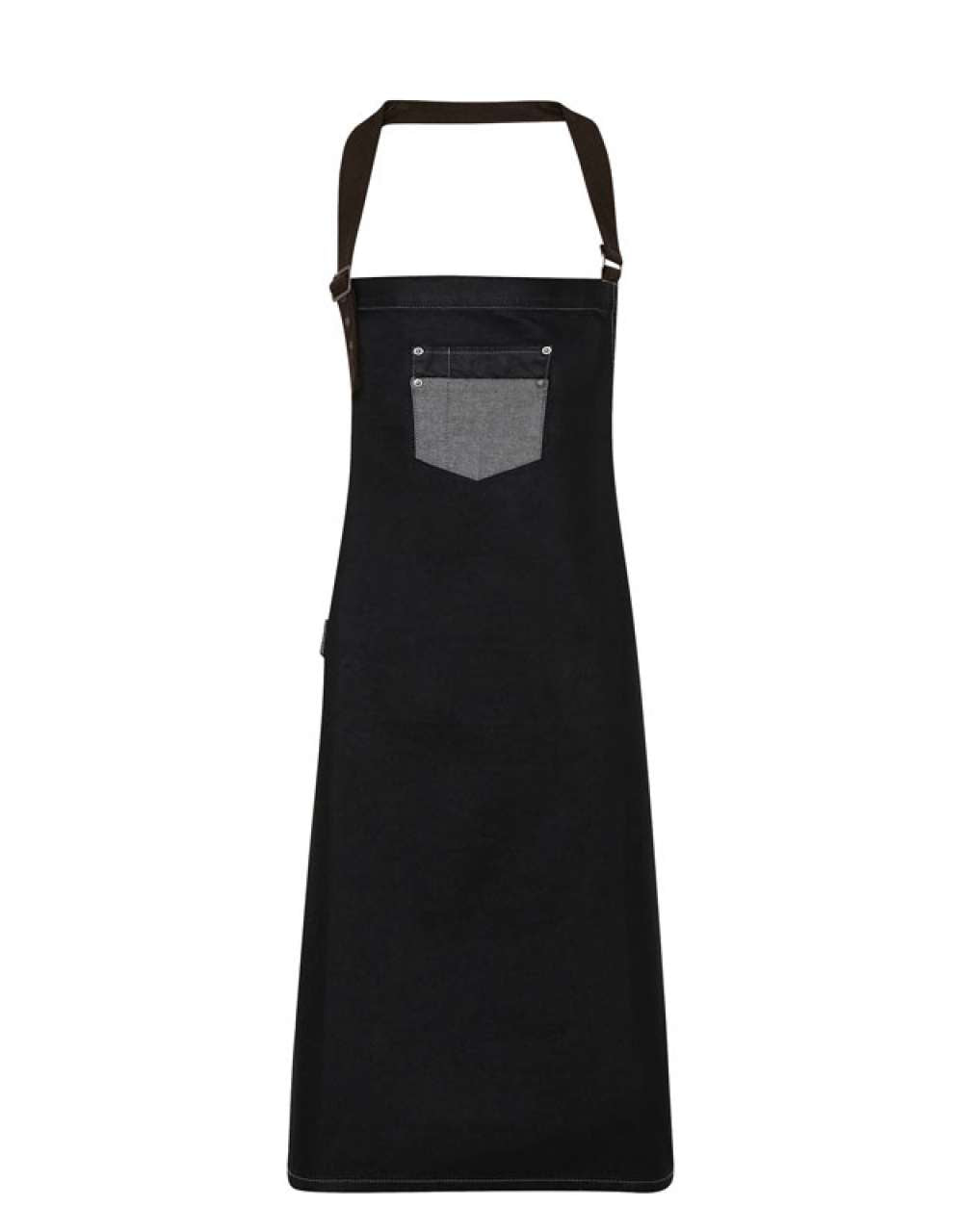 'DIVISION' WAXED LOOK DENIM BIB APRON WITH FAUX LEATHER - Black Denim - Main