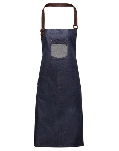'DIVISION' WAXED LOOK DENIM BIB APRON WITH FAUX LEATHER - Indigo Denim - Main