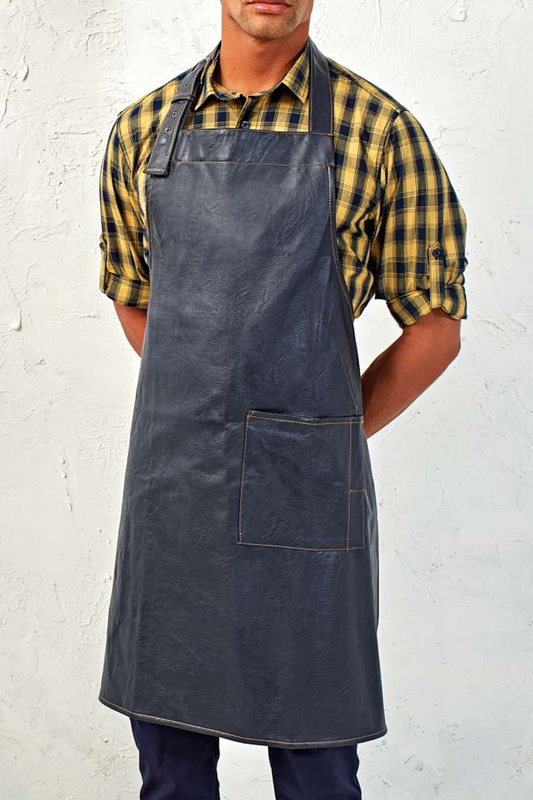 FAUX LEATHER BIB APRON - Navy - Main