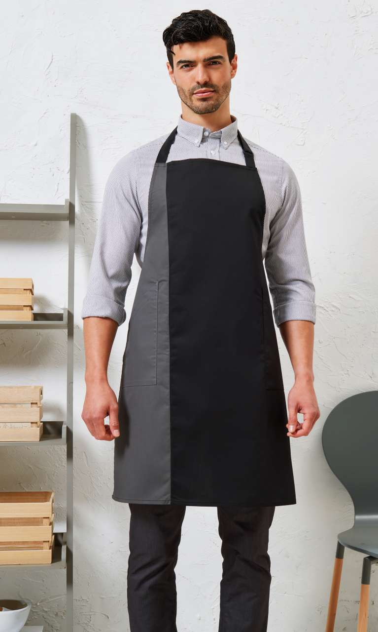 'COLOURS COLLECTION’ CONTRAST BIB APRON - Black/Turquoise - Model
