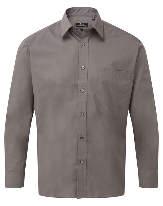 MEN'S LONG SLEEVE POPLIN SHIRT - Dark Grey - Main