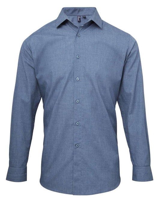 MEN'S CROSS-DYE ROLL SLEEVE POPLIN BAR SHIRT - Indigo Denim - Main
