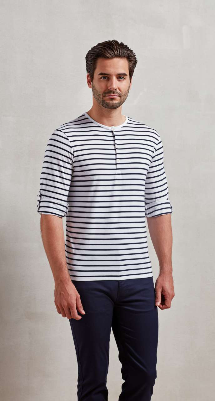 MEN'S LONG JOHN ROLL SLEEVE TEE - Grey Marl - Model