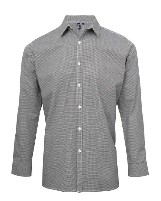 MEN'S LONG SLEEVE GINGHAM COTTON MICROCHECK SHIRT - Black/White - Main
