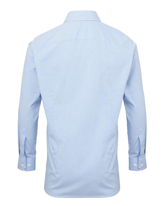 MEN'S LONG SLEEVE GINGHAM COTTON MICROCHECK SHIRT - Light Blue/White - Main
