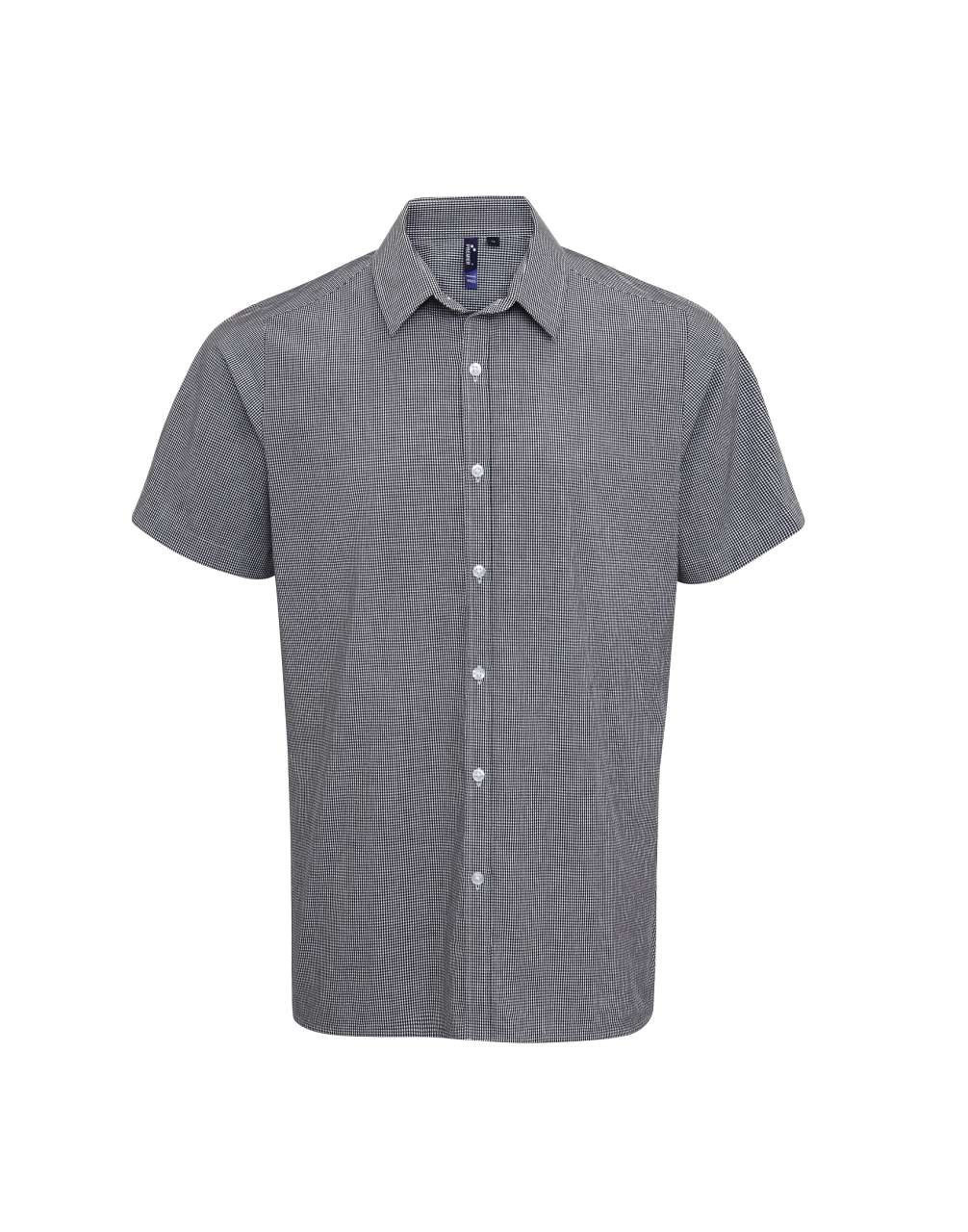 MEN'S SHORT SLEEVE GINGHAM COTTON MICROCHECK SHIRT - Black/White - Main