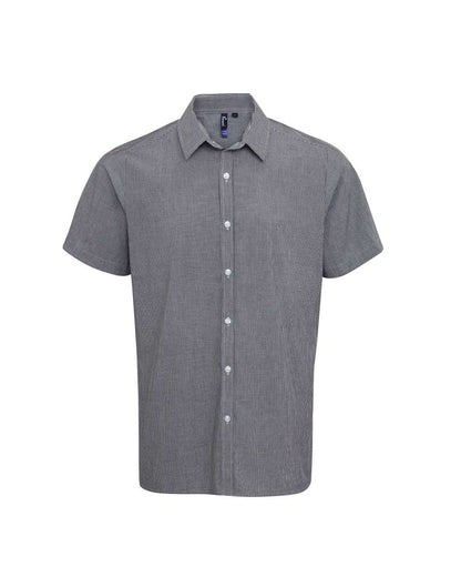 MEN'S SHORT SLEEVE GINGHAM COTTON MICROCHECK SHIRT - Black/White - Main