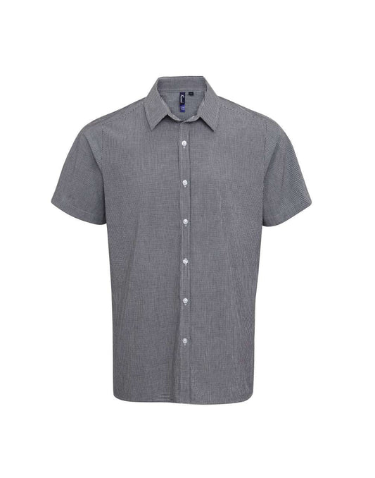 MEN'S SHORT SLEEVE GINGHAM COTTON MICROCHECK SHIRT - Black/White - Main
