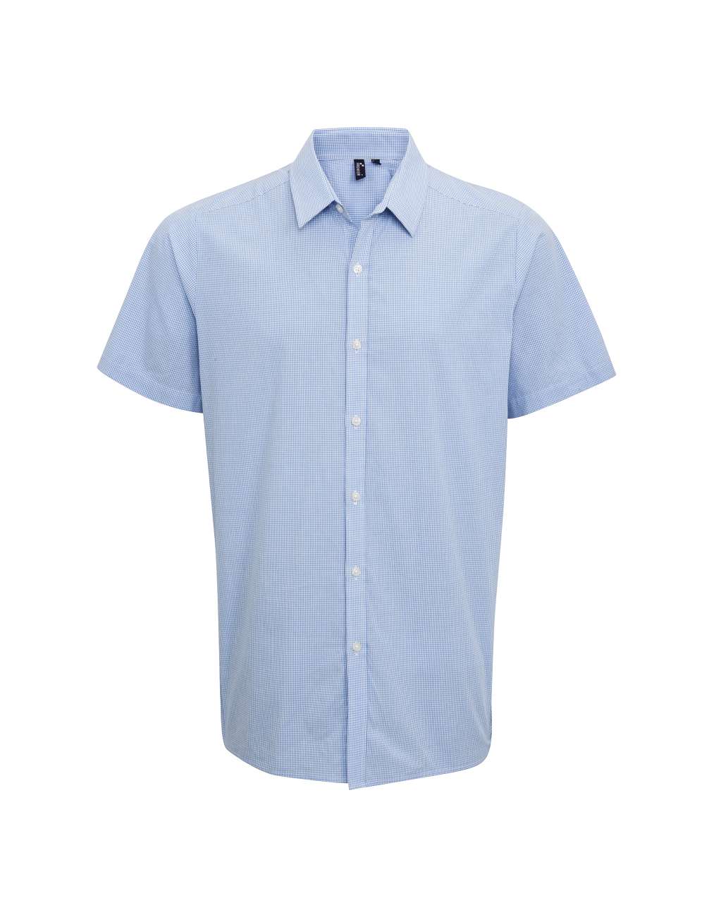 MEN'S SHORT SLEEVE GINGHAM COTTON MICROCHECK SHIRT - Light Blue/White - Main