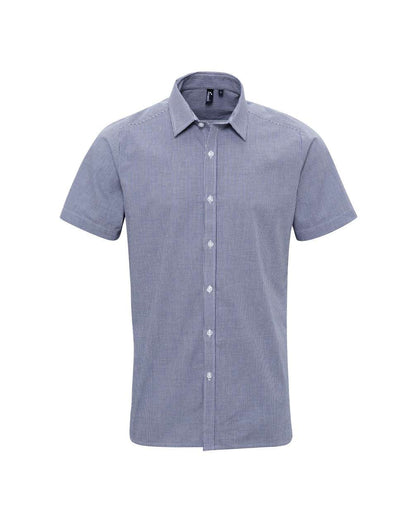 MEN'S SHORT SLEEVE GINGHAM COTTON MICROCHECK SHIRT - Navy/White - Main