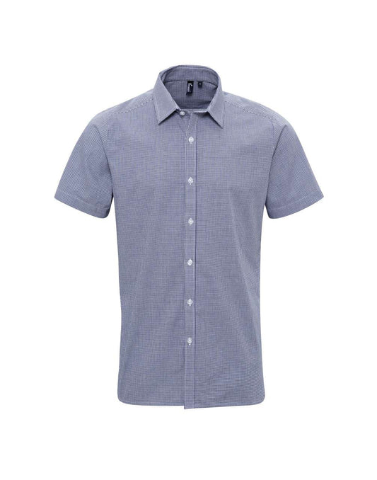 MEN'S SHORT SLEEVE GINGHAM COTTON MICROCHECK SHIRT - Navy/White - Main