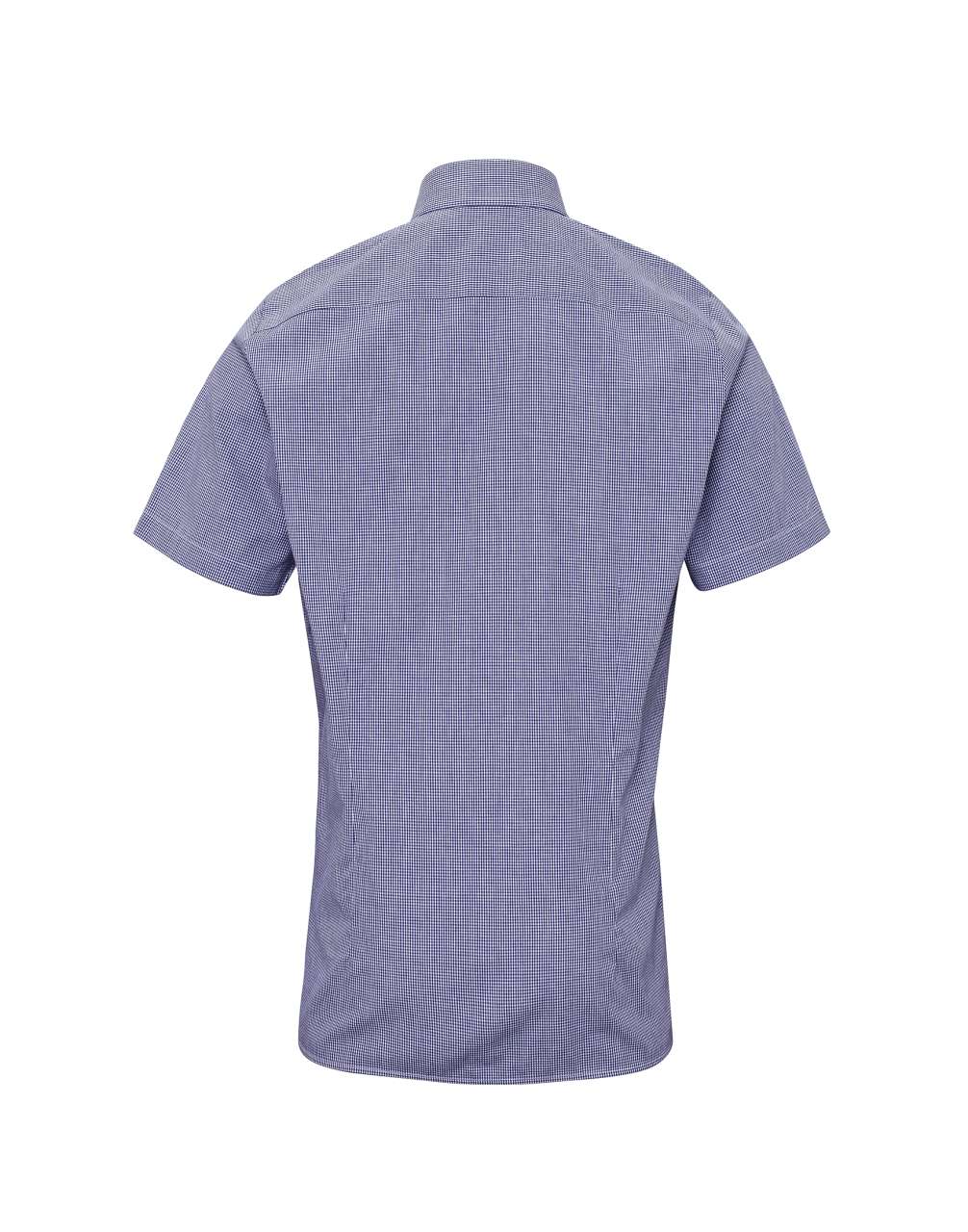 MEN'S SHORT SLEEVE GINGHAM COTTON MICROCHECK SHIRT - Navy/White - Additional