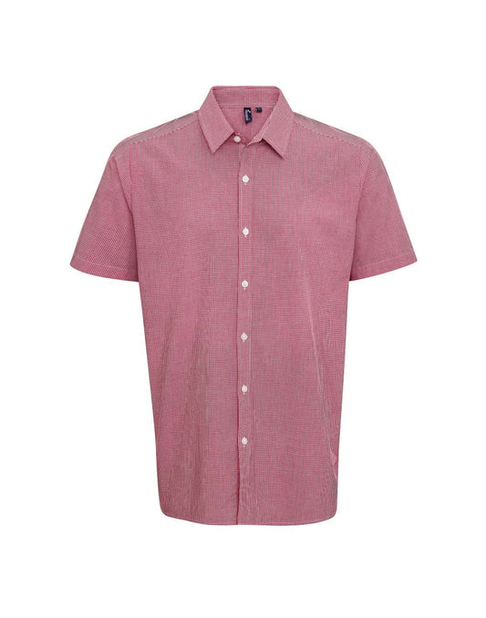 MEN'S SHORT SLEEVE GINGHAM COTTON MICROCHECK SHIRT - Red/White - Main