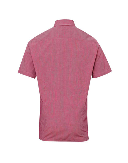 MEN'S SHORT SLEEVE GINGHAM COTTON MICROCHECK SHIRT - Red/White - Additional