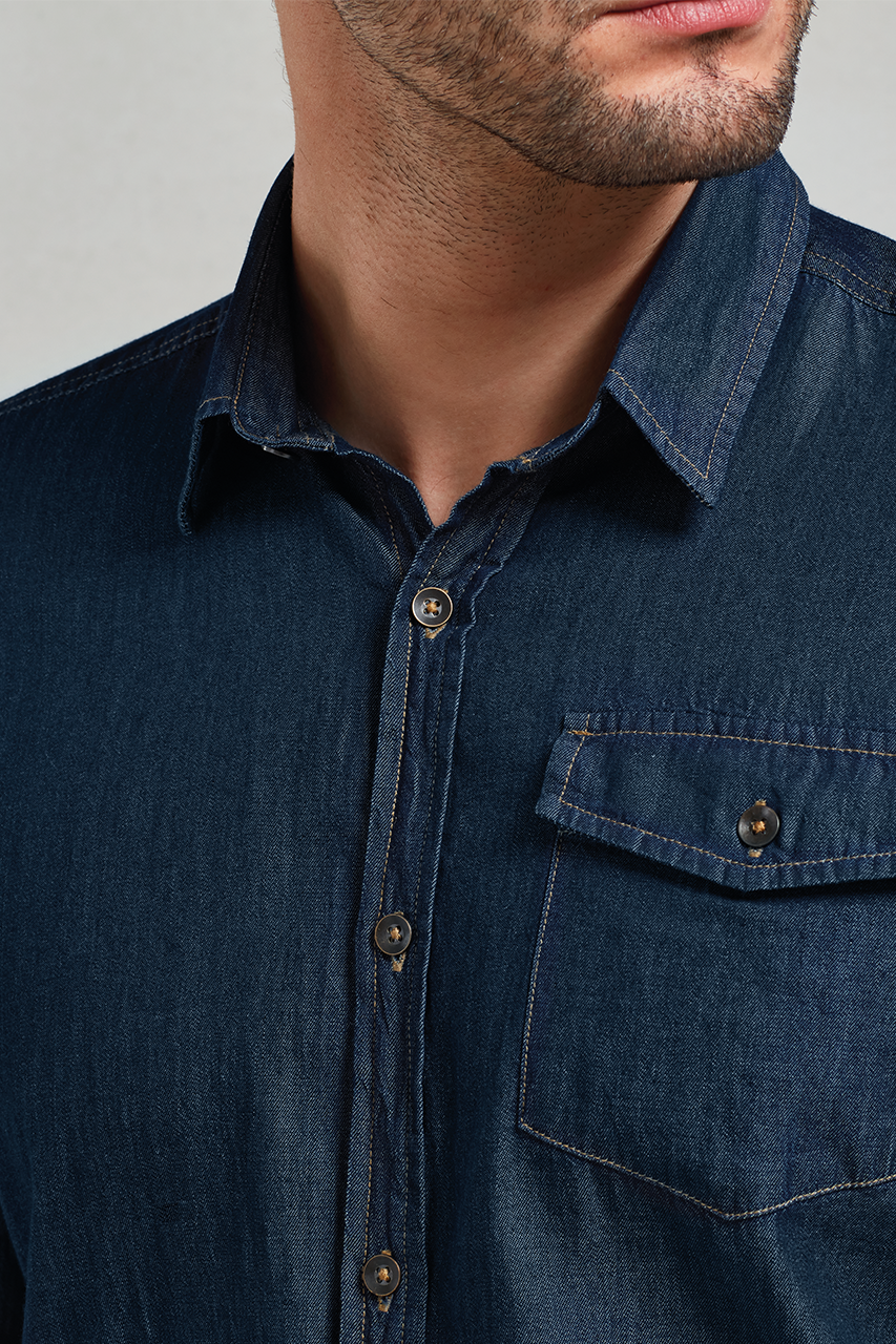 MEN’S JEANS STITCH DENIM SHIRT - Black Denim - Additional