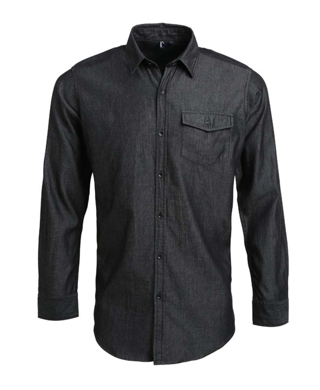MEN’S JEANS STITCH DENIM SHIRT - Black Denim - Main
