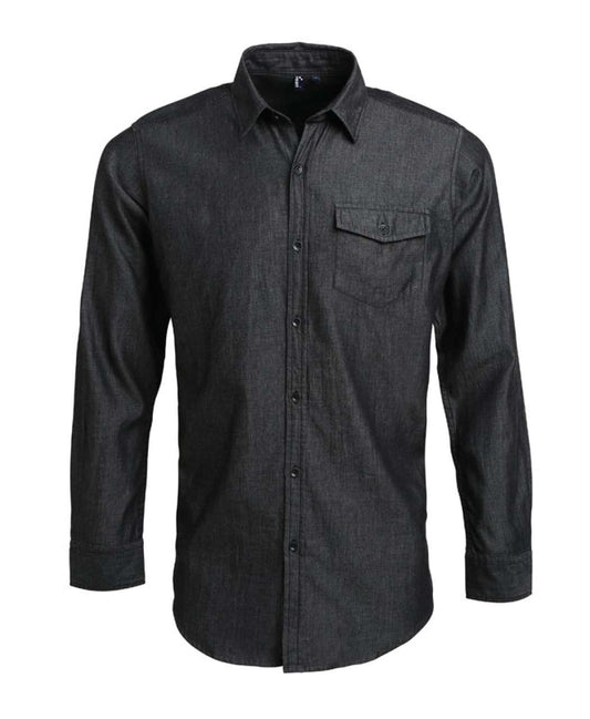 MEN’S JEANS STITCH DENIM SHIRT - Black Denim - Main