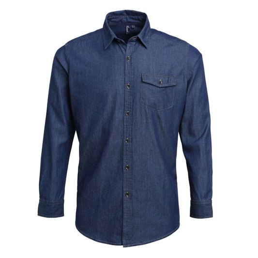 MEN’S JEANS STITCH DENIM SHIRT - Indigo Denim - Main