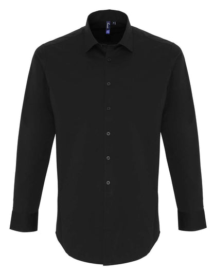MEN'S STRETCH-FIT COTTON POPLIN LONG SLEEVE SHIRT - Black - colorimageurl