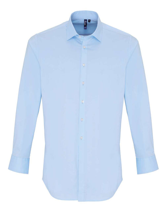 MEN'S STRETCH-FIT COTTON POPLIN LONG SLEEVE SHIRT - Pale Blue - colorimageurl
