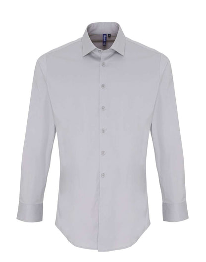 MEN'S STRETCH-FIT COTTON POPLIN LONG SLEEVE SHIRT - Silver - colorimageurl
