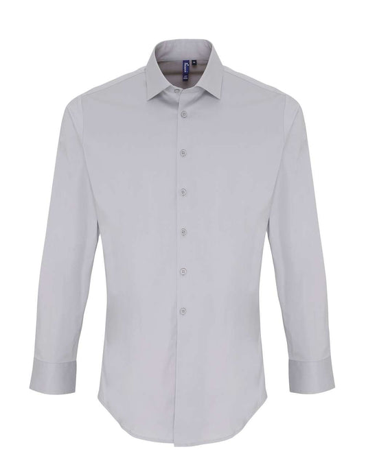 MEN'S STRETCH-FIT COTTON POPLIN LONG SLEEVE SHIRT - Silver - colorimageurl