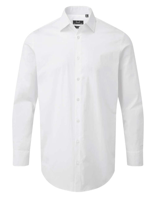 MEN'S STRETCH-FIT COTTON POPLIN LONG SLEEVE SHIRT - White - colorimageurl